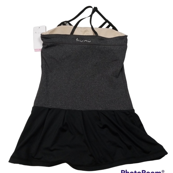 Hu-Nu Cross Back Black Grey Performance Exercise Workout Tank with Peplum SZ S - Picture 8 of 8